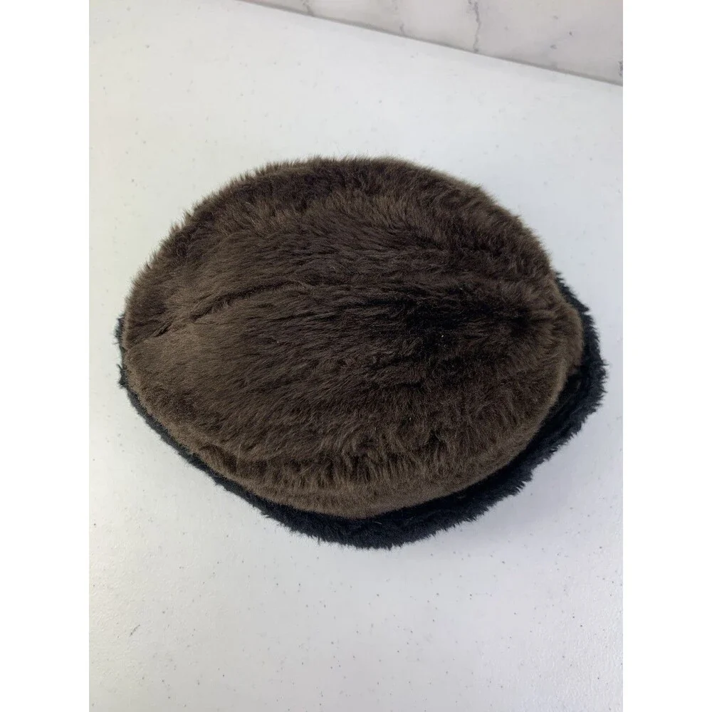 Vintage 50s 60s Fuzzy Hat Faux Fur Ear Warmer Cap Russian Style Brown Aviator